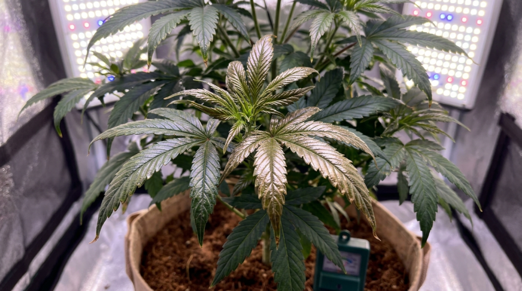 cannabis leaves with shiny metallic look