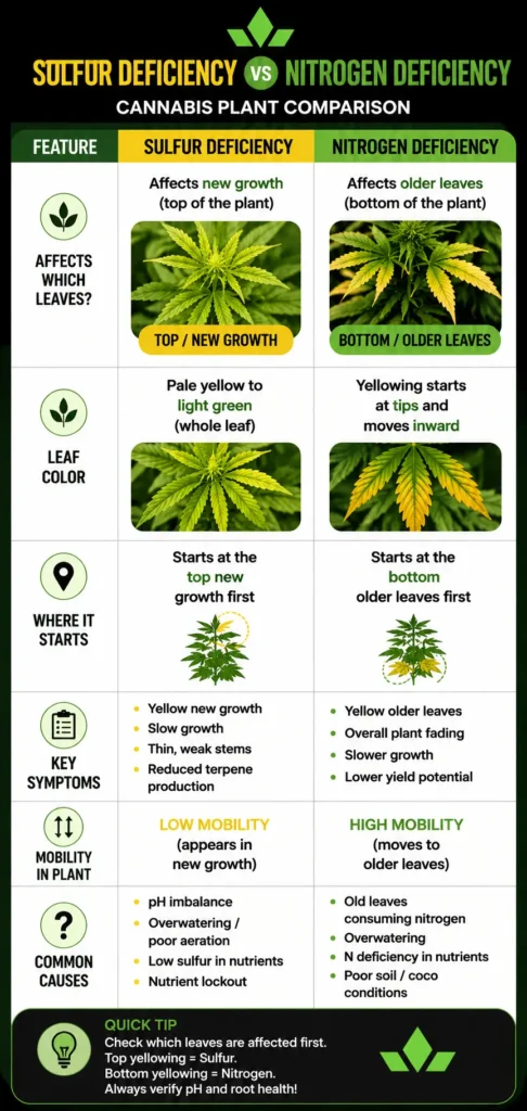 comparison chart of sulfur and nitrogen in cannabis plants