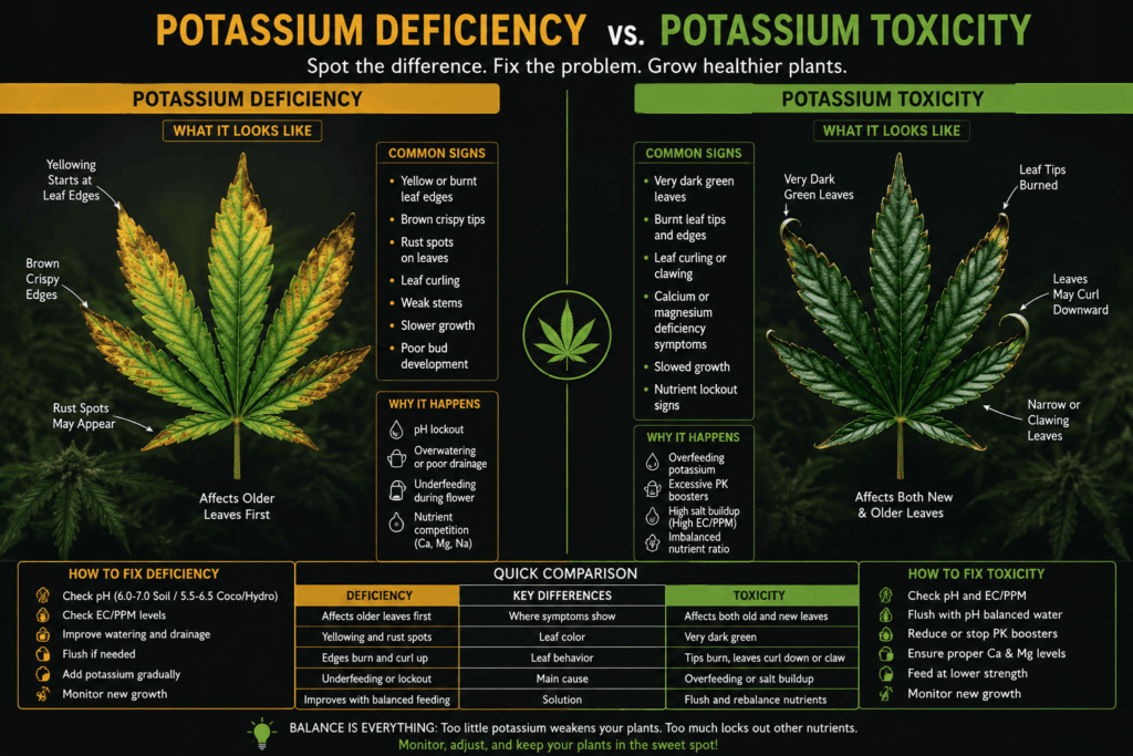 difference between potassium deficiency and potassium toxicity