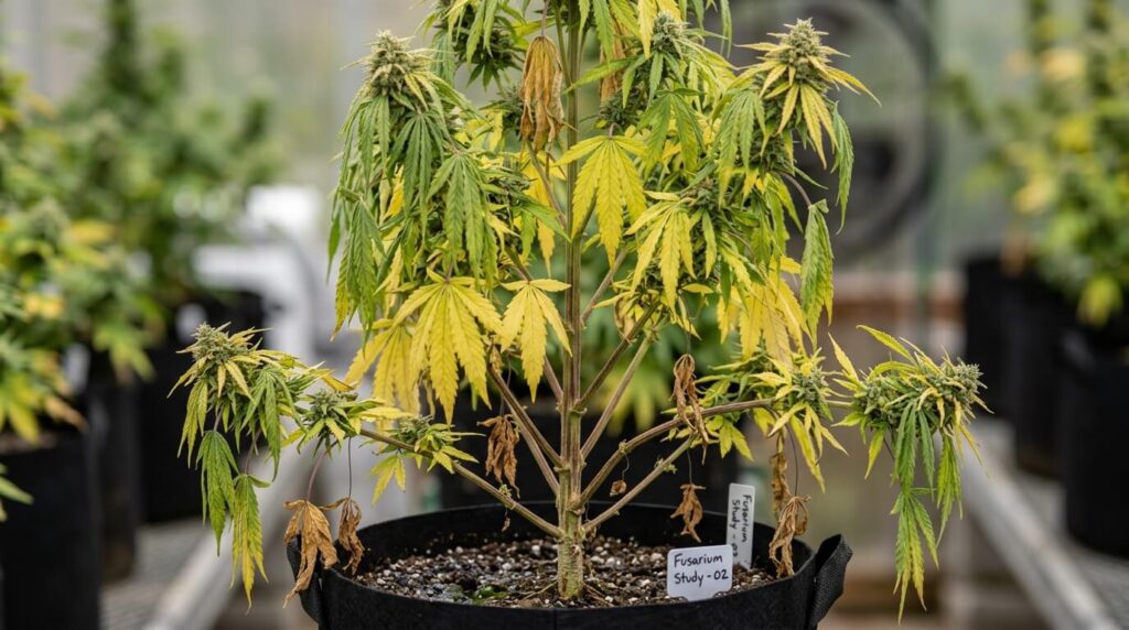 autoflower cannabis plant suffering fusarium