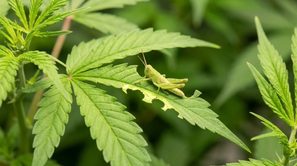 grasshopper affecting cannabis plant