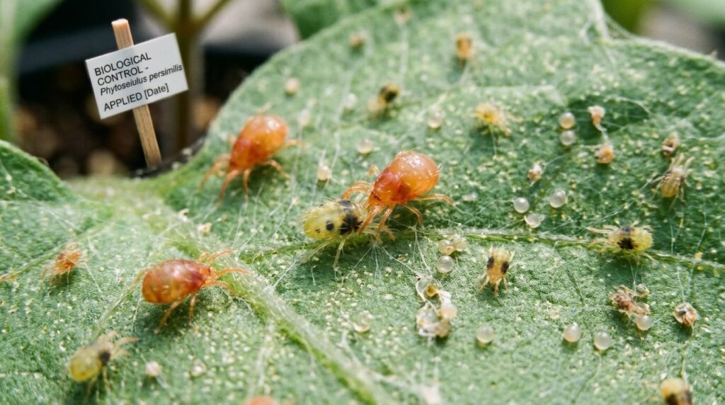 Predatory mites feeding on spider mites