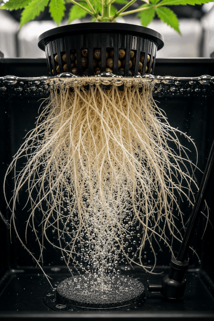 Close up of Healthy Hydroponic Cannabis Roots