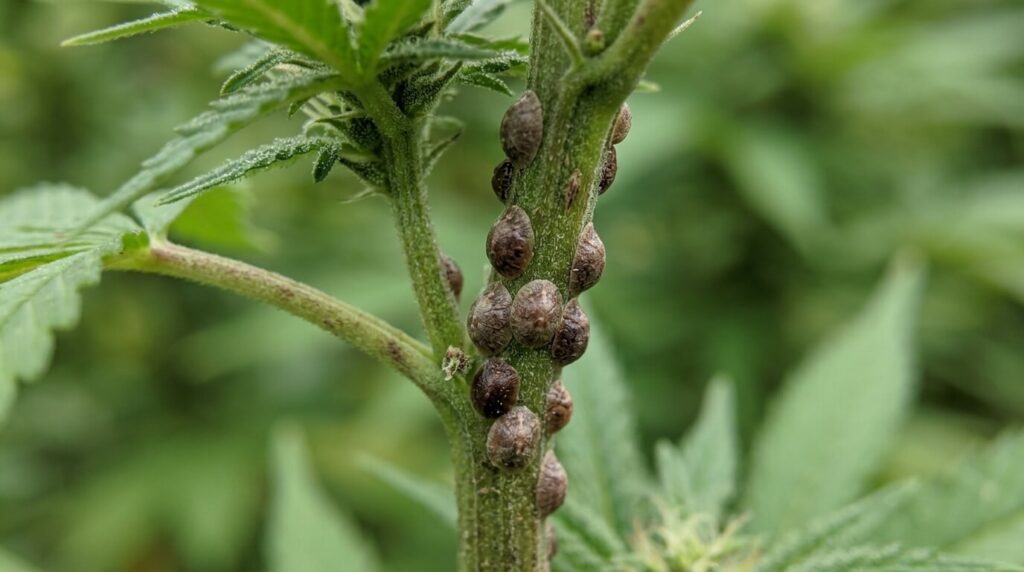 scale insects on cannabis stem
