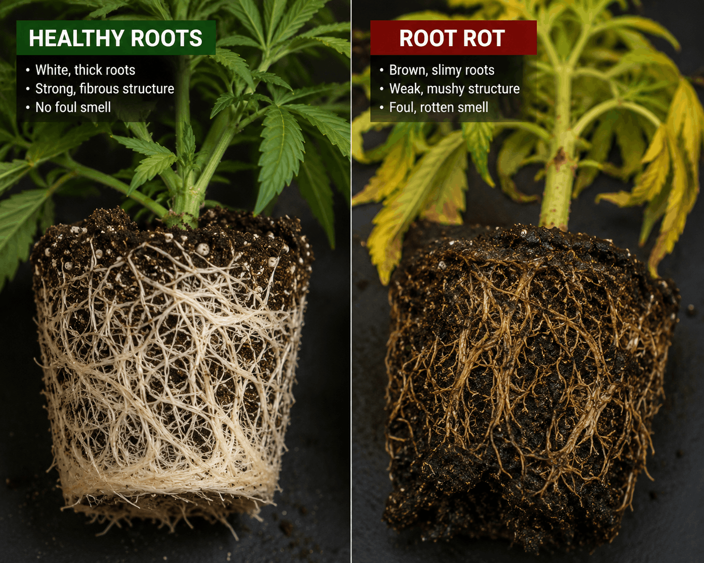 Comparison of healthy and rotting roots