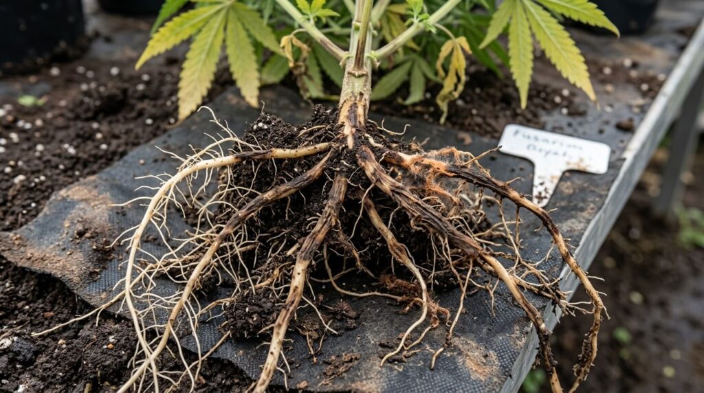 uprooted fusarium cannabis plant