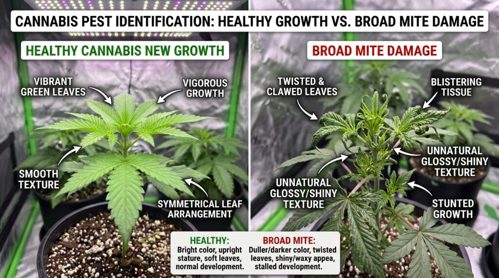 healthy cannabis vs mite damage