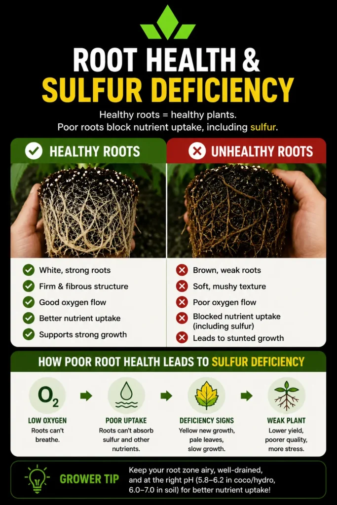 comparison chart of root health for sulfur deficiency