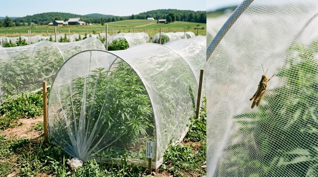 cannabis garden protected with nets