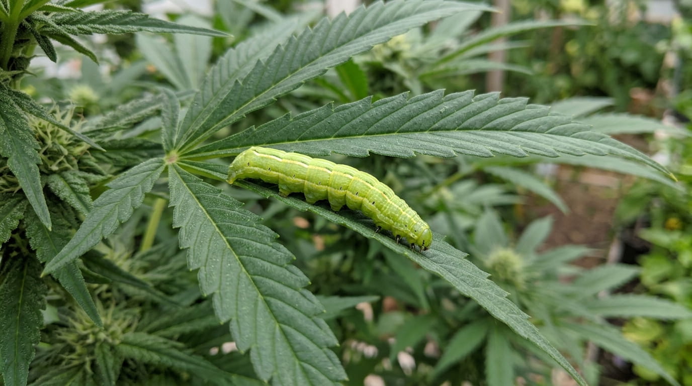 caterpillar on cannabis plant