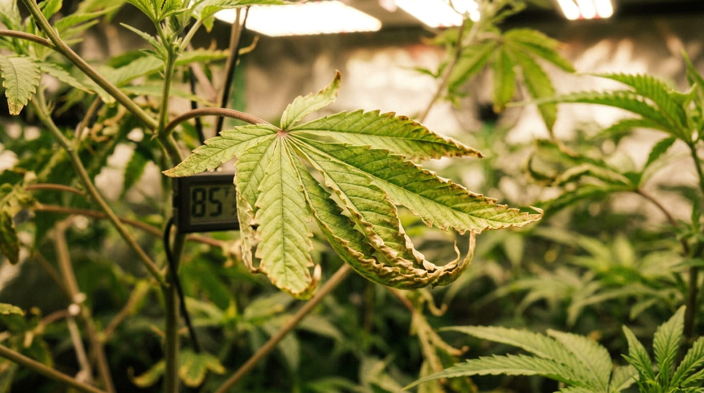 heat stress on cannabis leaves