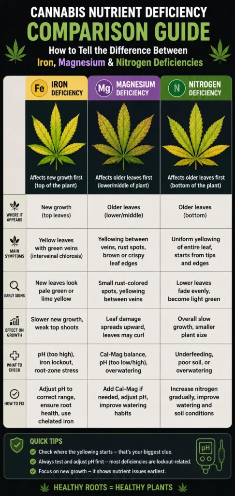 comparison chart on nutrients for iron, magnesium and calcium