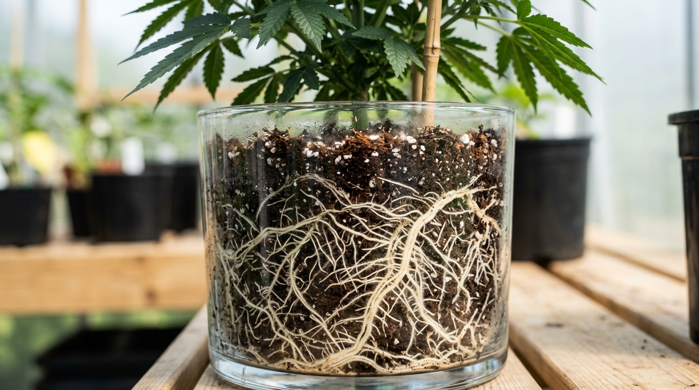 healthy roots of a cannabis plant