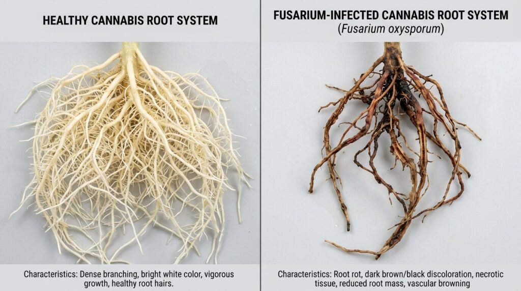 cannabis roots comparison with healthy roots