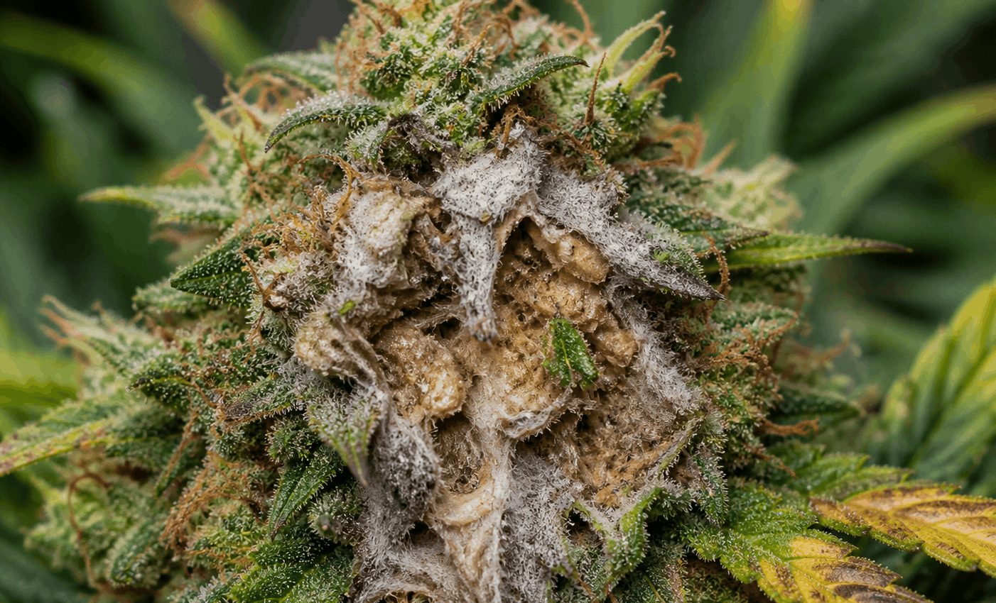 Rotten cannabis bud with mold