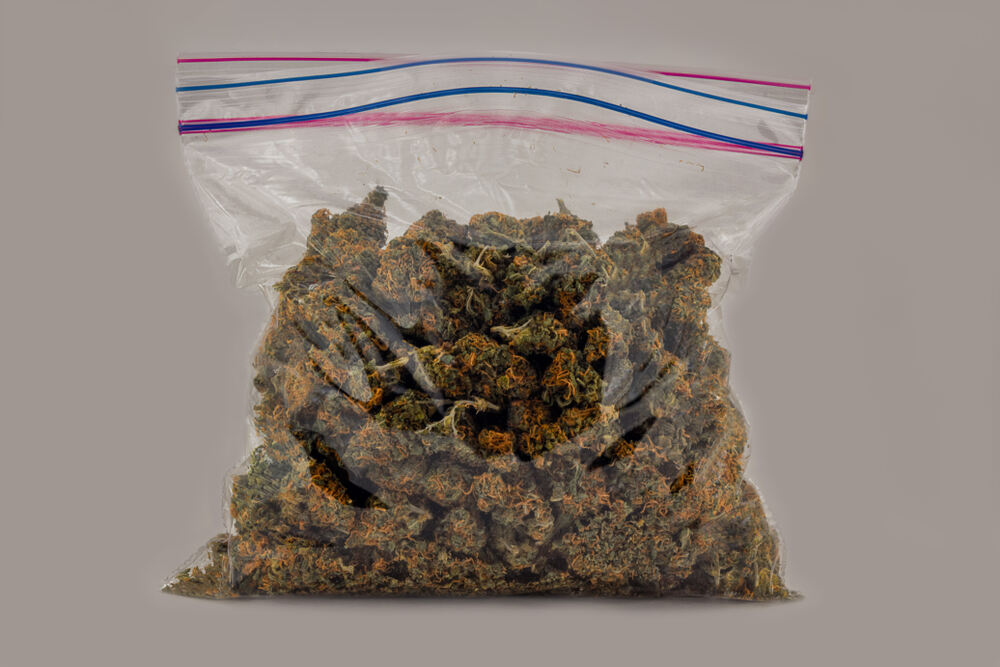 zip of weed in a plastic zip lock bag