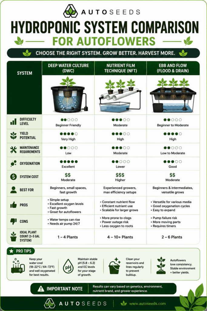 Autoflower Hydroponic System Comparison Chart