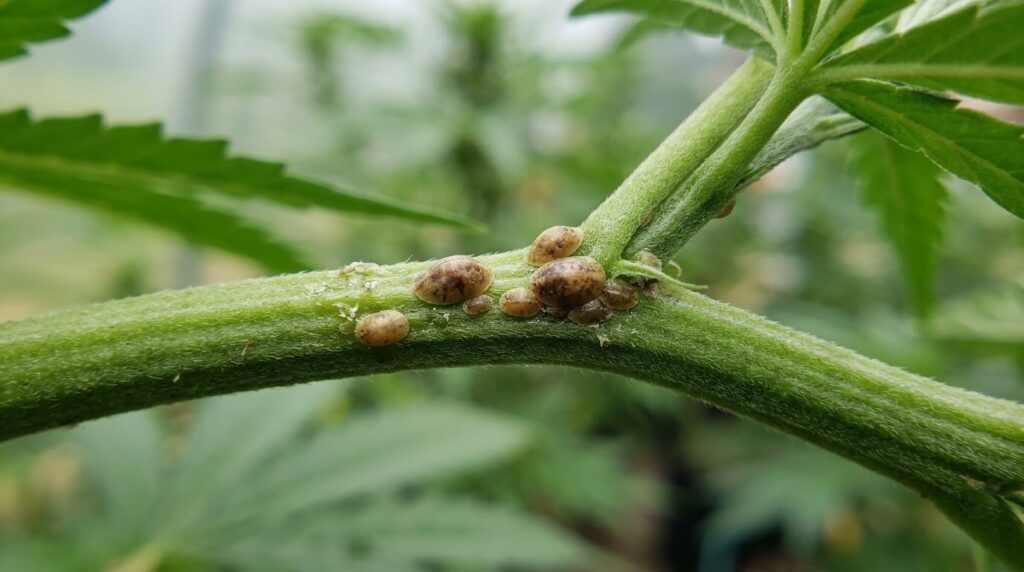 scale insects on cannabis stem