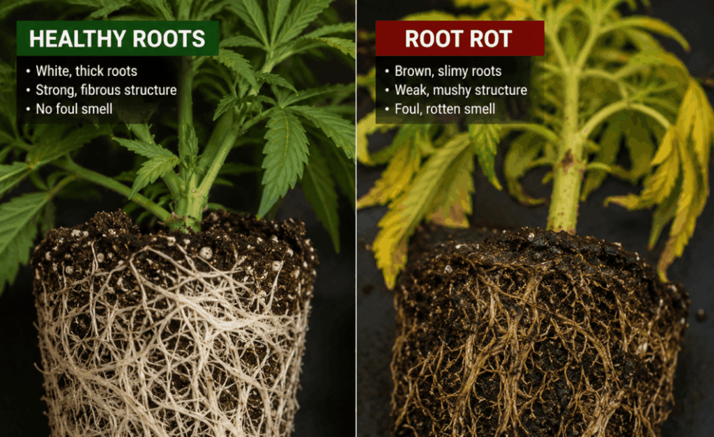 Comparison of healthy and rotting roots
