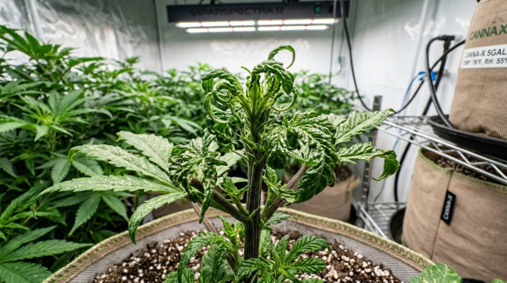 broad mite damage on cannabis