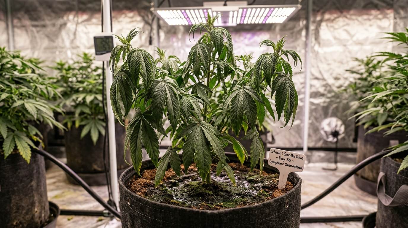 autoflower plant showing overwatered