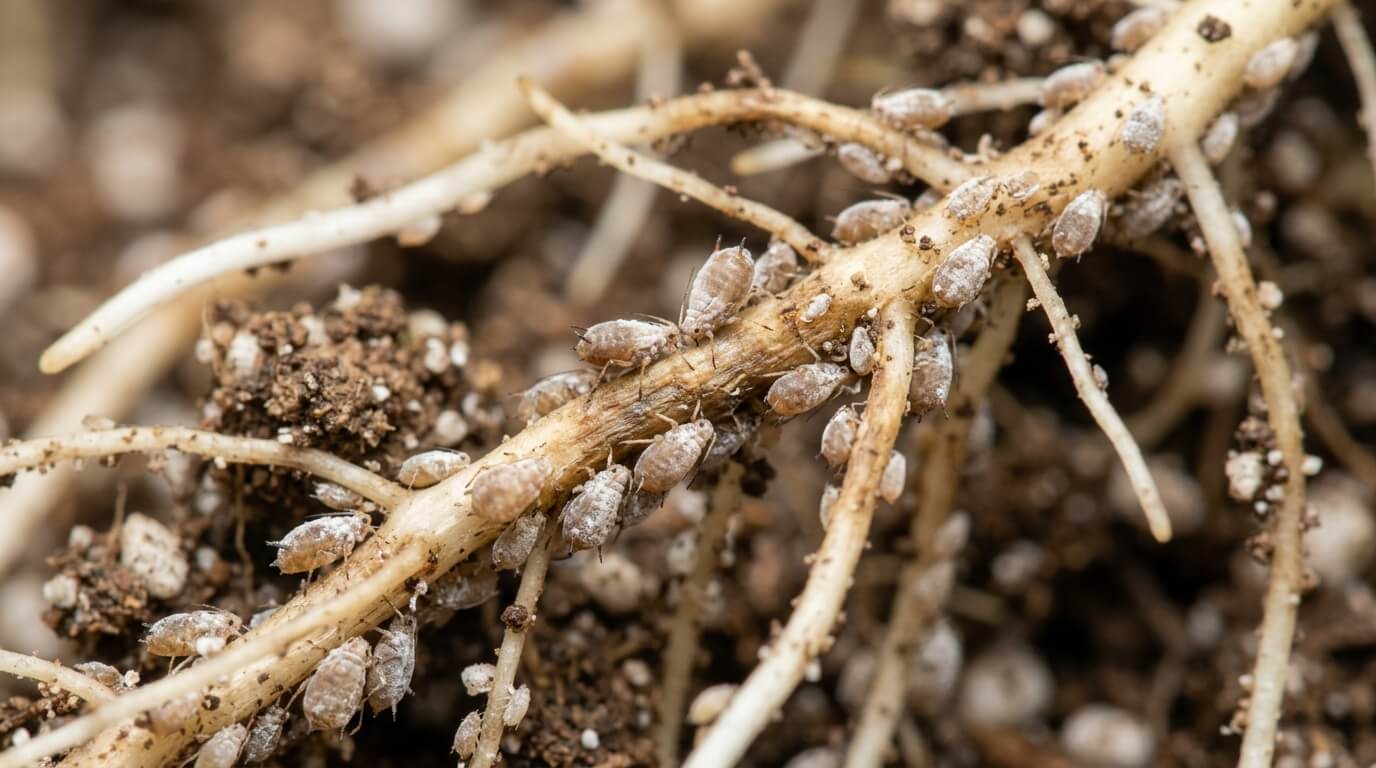 root aphids feeding on roots